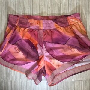 Athleta Printed Mesh Racer Run Short 4 Inch Women's Size L Pink Orange Purple